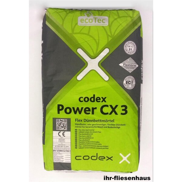 1 Palette codex CX3 Power Fliesenkleber 42 x 25 kg Sack Flex-D&uuml;nnbettm&ouml;rtel f&uuml;r keramische Wand- und Bodenfliesen