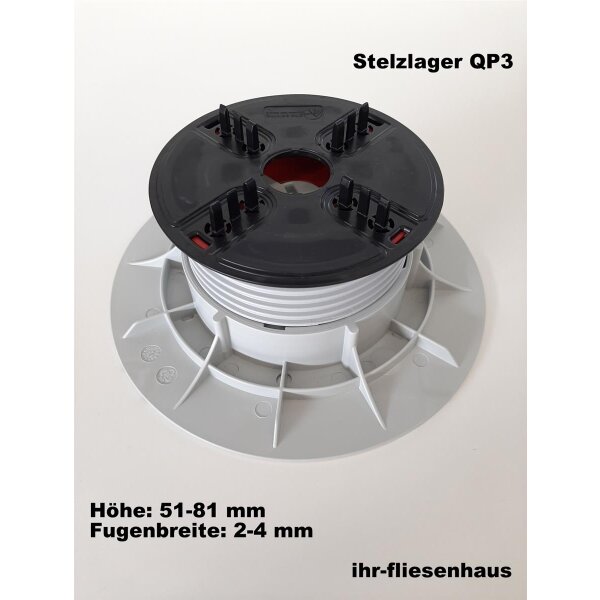 Stelzlager QP3  selbstnivelliered + h&ouml;henverstellbar 51-81mm der Serie Queen mit 2,3,4mm Fugenbreite