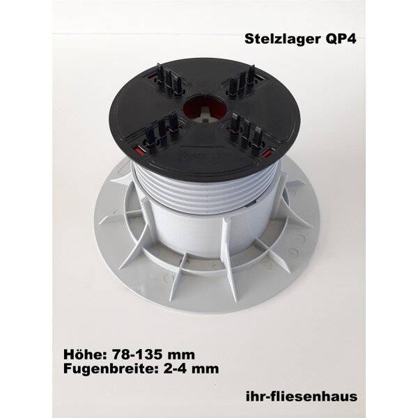 Stelzlager QP4 selbstnivelliered + h&ouml;henverstellbar 78-135mm der Serie Queen mit 2,3,4mm Fugenbreite