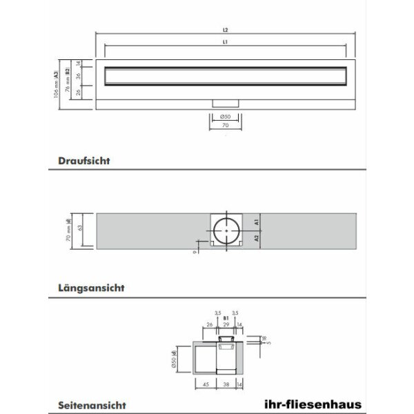 Duschrinne DIBA-LINE EC Linienentw&auml;sserungssystem f&uuml;r Verbundabdichtung Blanke